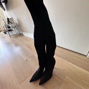 Marc Fisher Black Suede Pointed Toe Knee-High Boots – Size 8M
